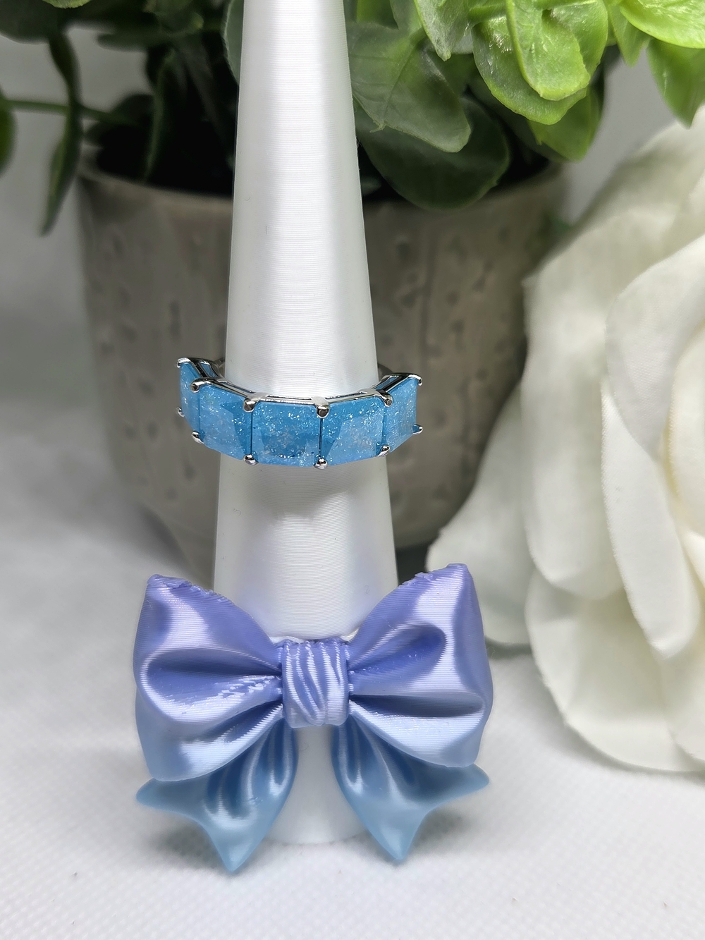 BP Blue Ice Crystal Band Ring On Rhodium Plating